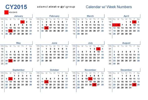 Week number calendar 2015