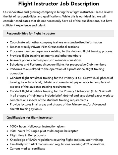 Flight Instructor Job Description Velvet Jobs
