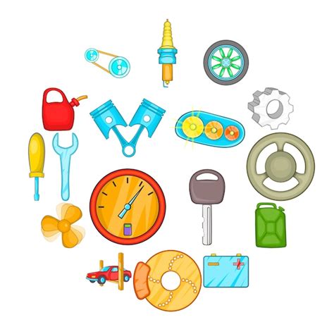 Auto Spare Parts Icons Set Cartoon Style Vector Premium Download