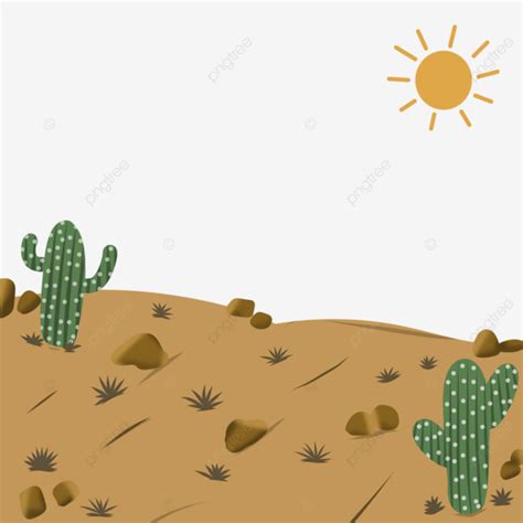 Desert Cartoon With Cactus Illustration Sandy Desert Illustration