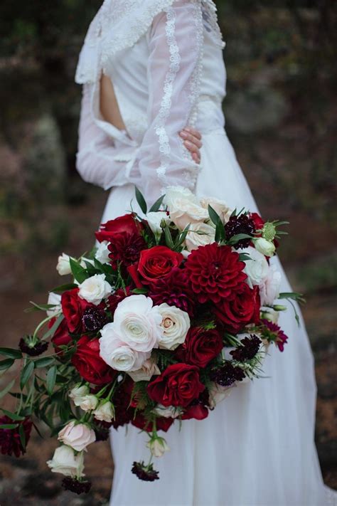 Gothic Romantic Red Bridal Bouquet Dark Red Wedding Red Bouquet