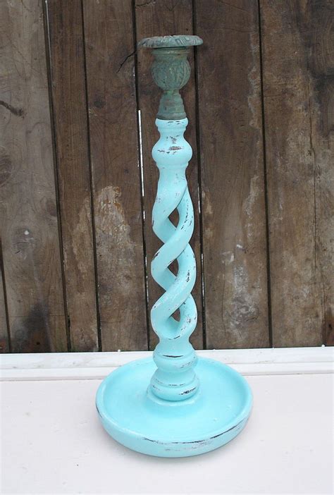Turquoise Candle Holder Carved Twisted Wood With Brass Beach Etsy