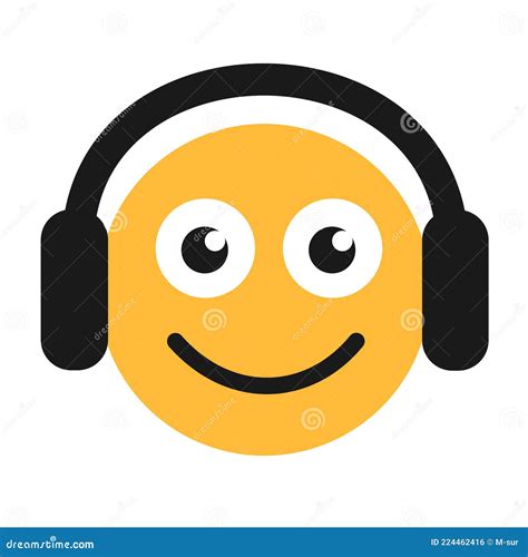 Emoticon Of Happy Smiling Person And Man Who Is Listening Music Sound And Audio By Earphones