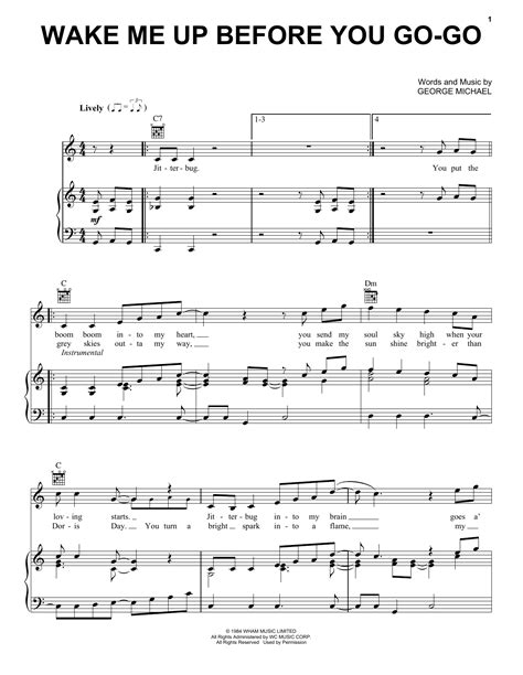 Wake Me Up Before You Go Go Sheet Music Wham Piano Vocal And Guitar Chords Right Hand Melody