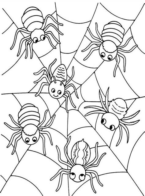 Spiderman creeps on the wall. Six Cute Spider on Spider Web Coloring Page - NetArt