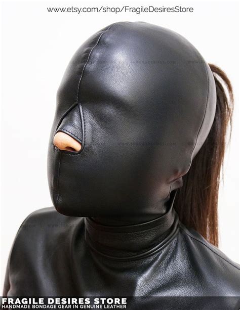 Leather Bondage Hood Model Open Nose Full Face Covered