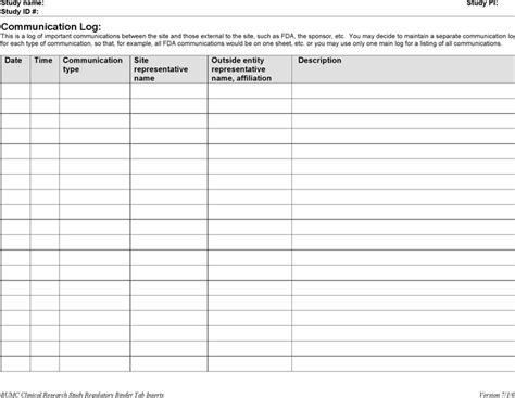 Communication Log Printable