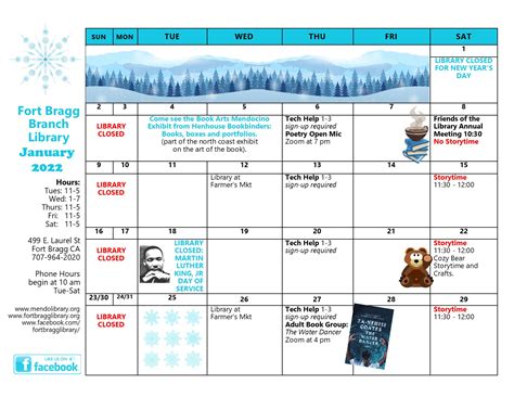 January 2022 Calendar Of Events Fort Bragg Library