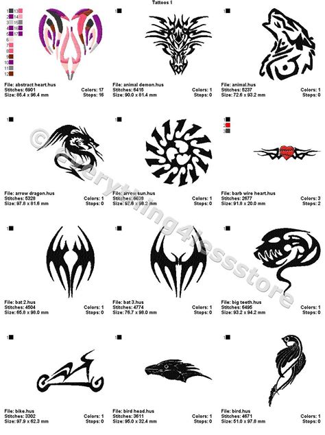 Wiccan Protection Tattoos 48 Tattoos 4x4 Volume 1 Mega Embroidery