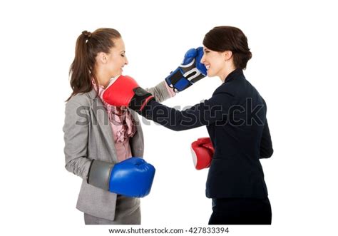 Two Business Women Boxing Gloves Fighting Stock Photo 427833394