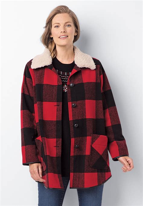 Faux Sherpa Barn Jacket Plus Size All Outerwear Woman Within Red