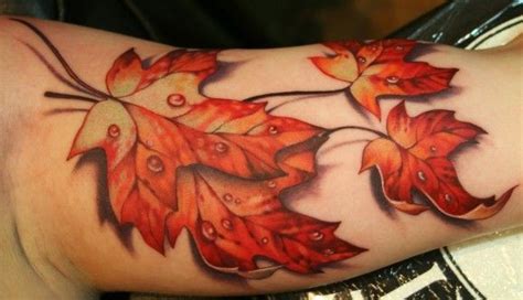 Realistic Maple Leaf Tattoo On Half Sleeve By Teresa