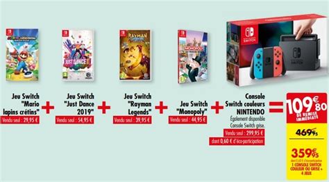 Carrefour Console Nintendo Switch 4 Jeux Mario Bros Lapins Crétins
