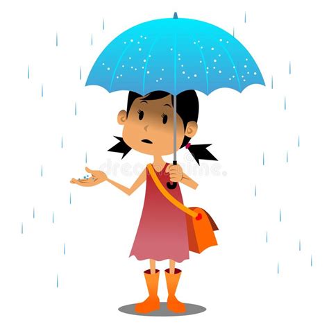 Vector Girl And Umbrella In Rainy Day Stock Vector Illustration Of