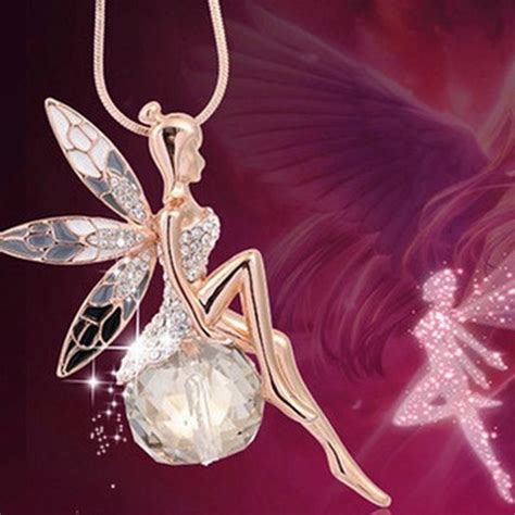 Fairy Necklace Crystal Fairy Pendant Necklace Rhinestone Fairy Long