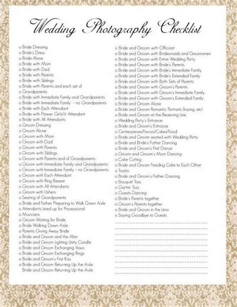 Wedding Photography Checklist Wedding Love Pinterest Weddingchecklist