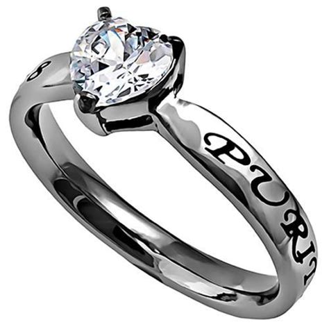 Solitaire Heart Chastity Ring Christian Bible Verse Stainless Steel