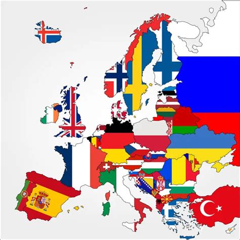 Map Of Europe Colored With The Flags Of Each Country Stock Vector Image