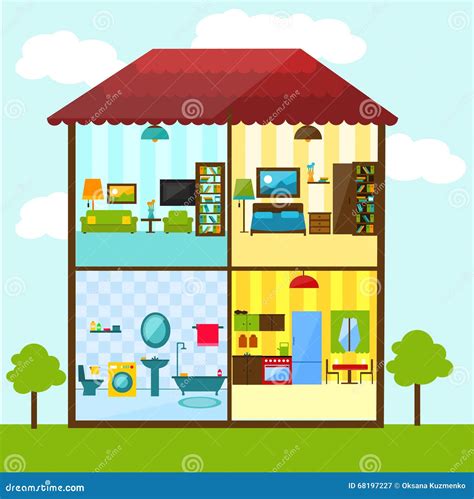 Cross Section Of House In Flat Style Illustration Stock Vector