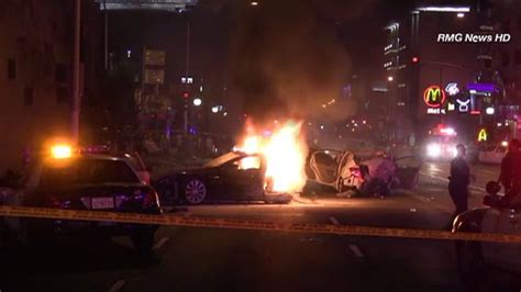 Tesla Car Chase Ends In Flaming Car Wreck Explosion So Violent It Is