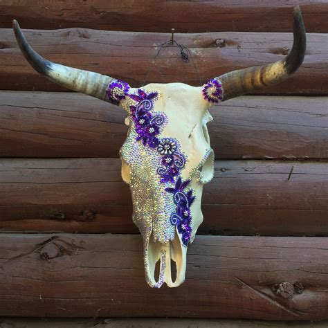 purple sequin cow skull cow skull art cow skull decor skull crafts