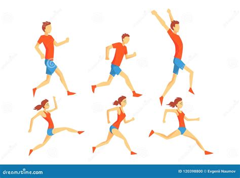 Flat Vector Set Of People In Running Action Professional Athletes