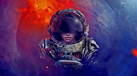 Wallpaper Astronaut Space Planet Digital Art Women