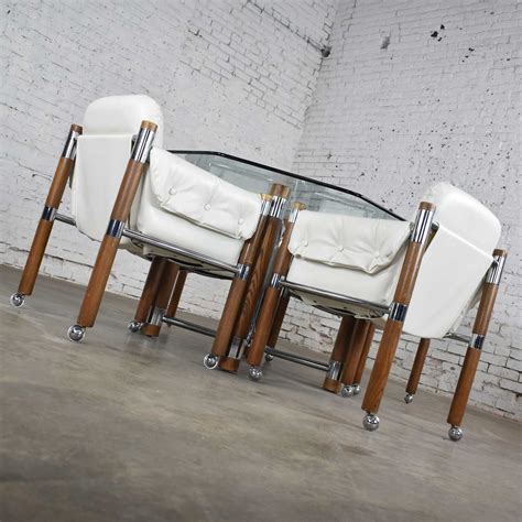 Octagonal extension dining table by english georgian america. Modern Game Table or Dining Table Glass Chrome Oak with Four White Rolling Chairs - warehouse 414