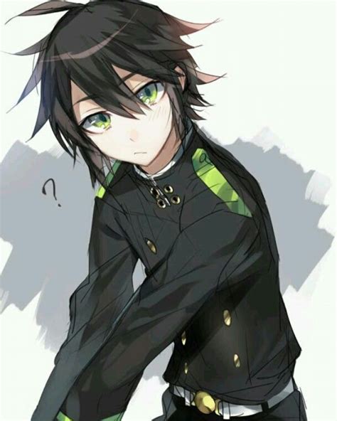 Cute Anime Boy Black Hair Green Eyes He Has Very Long Black Hair That