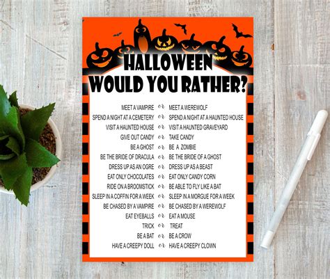 Halloween Would You Rather Game Halloween Would You Rather Etsy Uk