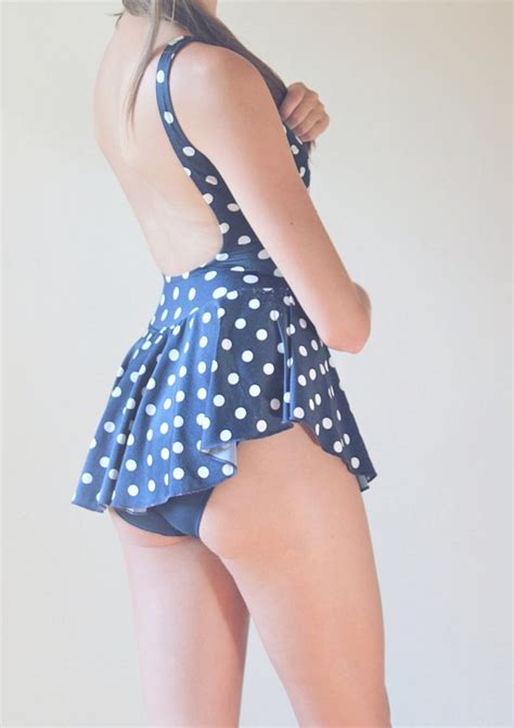 Vintage Swimsuit Bathing Suit One Piece Polka Dot Skirt Etsy