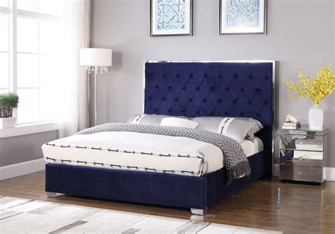 Brompton Midnight Blue Velvet Double Bed Furniture And Choice