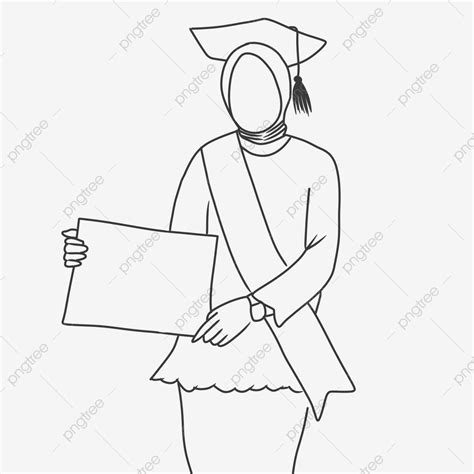 Lineart Wisuda Muslimah Dengan Slempang Lineart Wisuda Graduation