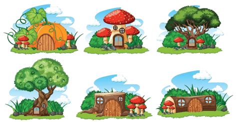Cartoonstyle Fairy Tale Houses Set Isolated On White Background Vector