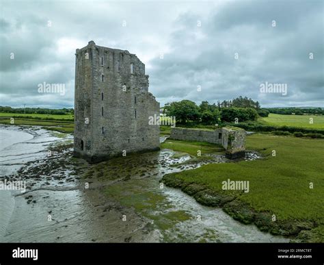 Aerial View Of Carrigafoyle Castle Ruined Irish Tower House In Munster