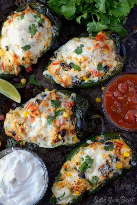I think pepper jack cheese has the best flavor for this recipe but monterey jack is also delicious. Chicken and Cheese Stuffed Poblano Peppers | Recipe ...