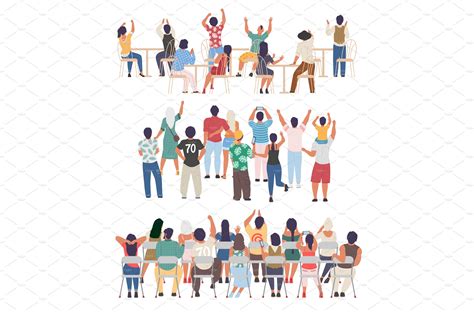 People Cheering Sitting Standing Pre Designed Vector Graphics