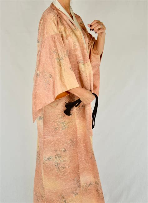 Japanese Vintage Kimono Robe Silk Including Obijime Kumihimo Belt Elegant Silk Gown Robe