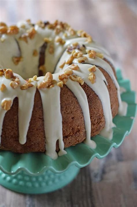 Cream butter and cream cheese. Apple Bundt Cake with a Caramel Cream Cheese Glaze in 2020 ...