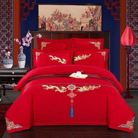 Red Blue And Royal Gold Dragon And Phoenix Pattern With Tassel Chinese Style Oriental Style Full