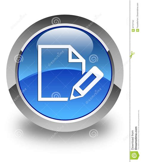 Edit Document Icon Glossy Blue Round Button Stock Illustration