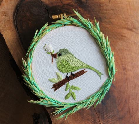Green Bird Embroidered Dry Flower Hoop Etsy In 2021 Flower Wall