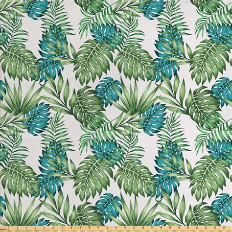 Vintage Botany Fabric By The Yard Tropical Palm Tree Leaves Pattern In