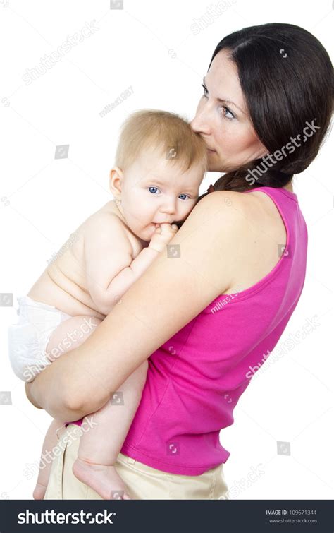 Beautiful Naked Mother Holding Baby Her Stock Photo