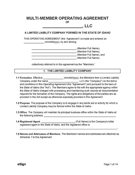 Free Idaho Multi Member Llc Operating Agreement Form Pdf Word