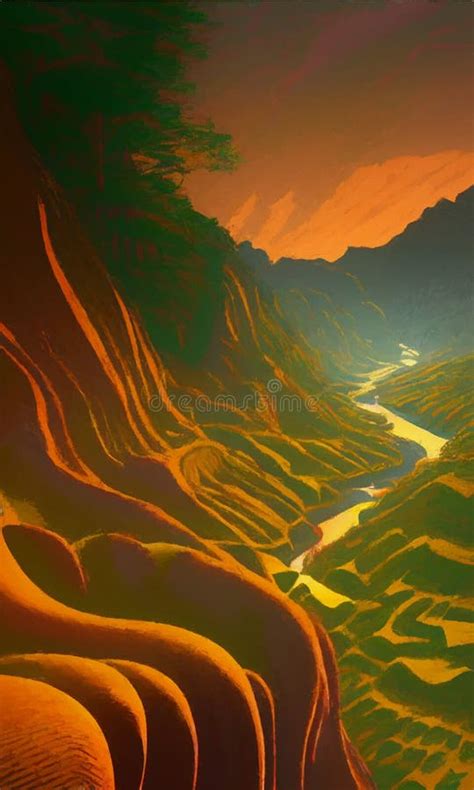 Mountain River Digital Art Stock Illustration Illustration Of