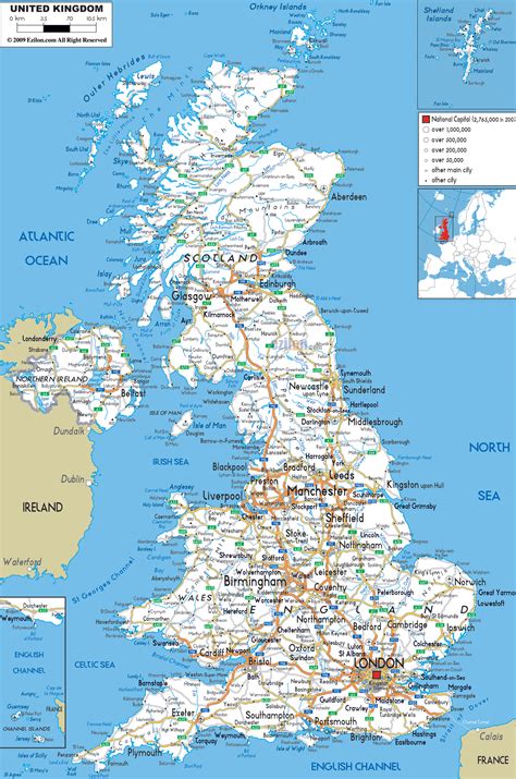 Road Map Of England And Wales With Towns Time Zones Map