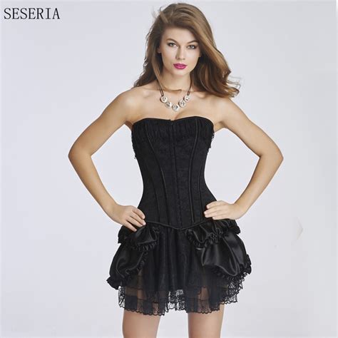 seseria s 2xl steampunk solid black corset dress sexy corsets and bustiers lace up gothic