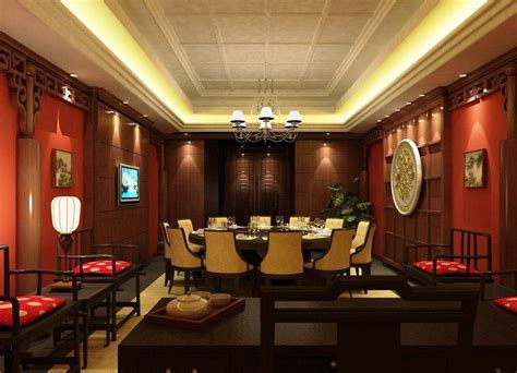 Modern chinese restaurant interior design with red impression for