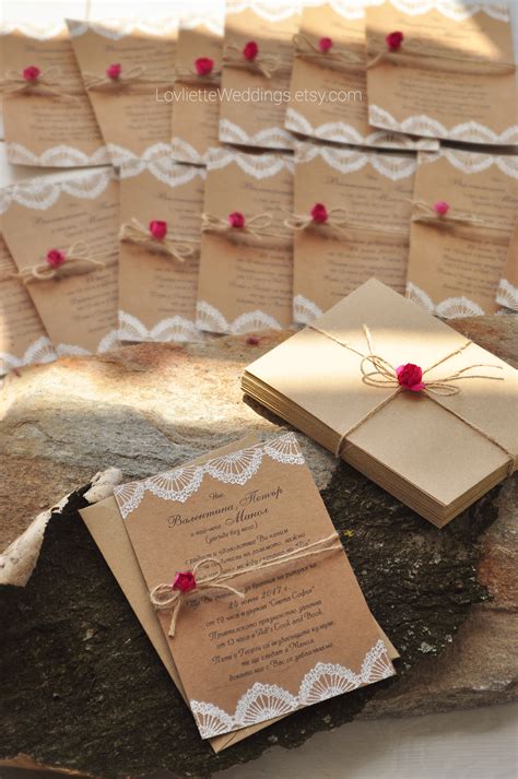 Sweet Rustic Wedding Invitation With Hand Embossed Lace Patterns